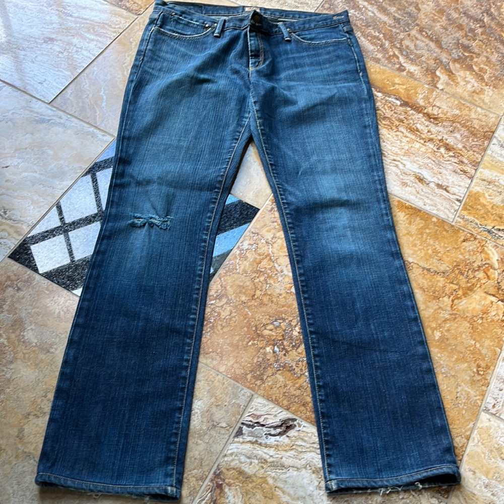 Goldsign envy jeans distressed hems one ripped knee VGUC